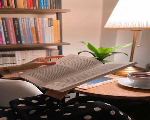quiet evening routine after a regular workday reading a book